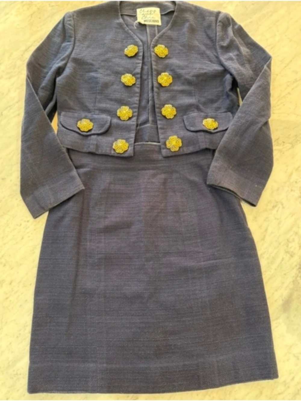 Moschino 90s Navy Blazer with Gold Buttons And Skirt Set
